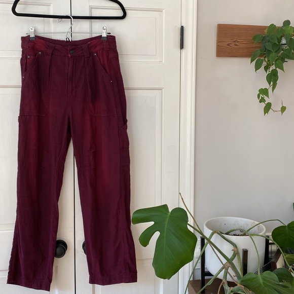 Free People Stay Awhile Carpenter Pants Mulberry Size 4 Purple Maroon Wide Leg - Picture 5 of 15
